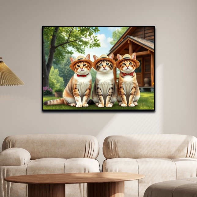 Roliga katter i förberedande vårkläder och hattar  poster (Skapare uppladdad)