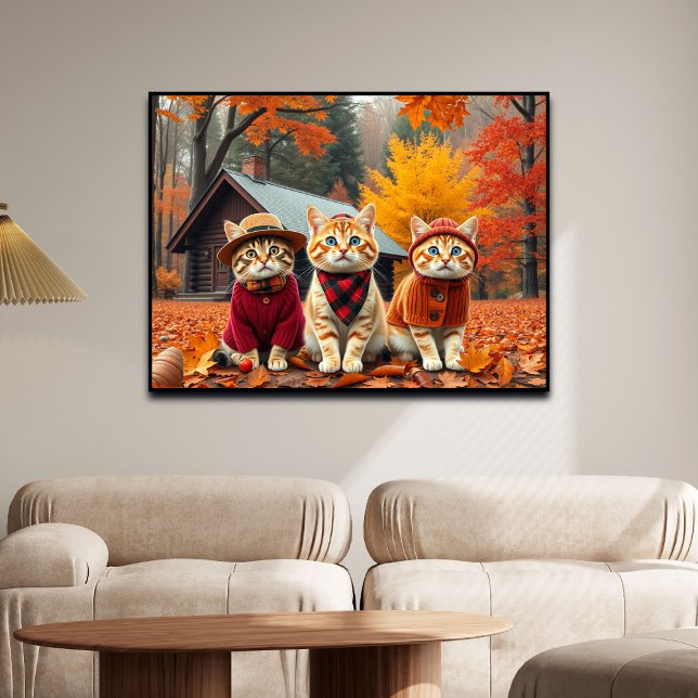 Roliga katter i snygg höstklänning och hattar   poster (Skapare uppladdad)