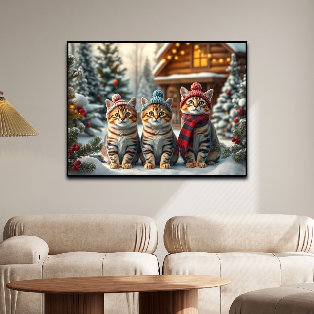 Roliga katter i snygg vinterdräkt och hattar   poster (Skapare uppladdad)