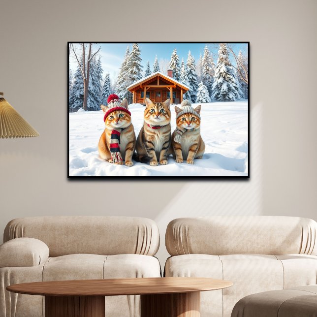 Roliga katter i snygg vinterdräkt och hattar   poster (Skapare uppladdad)