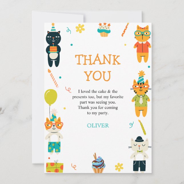 Roliga Katter Tre 3-års Födelsedag Tack-kort Tack Kort (Framsida)