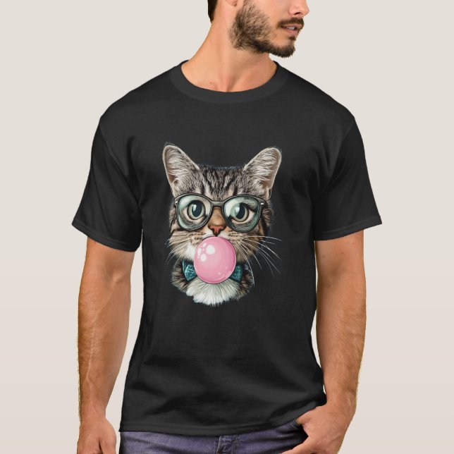 Roliga kattglas bubbelgum t shirt (Framsida)