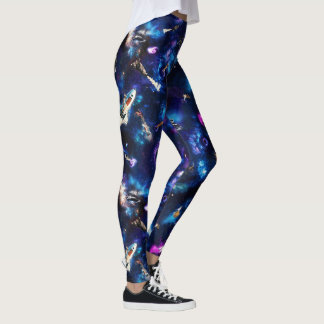 Roliga kattstrumpor med katter i rymden leggings
