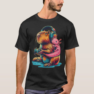 Roliga Kawaii Axolotl Och Capybara Videospel Män T Shirt