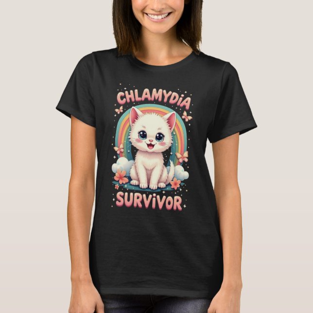 Roliga Klamydia Överlevare Katt Meme Skämt Män kvi T Shirt (Framsida)