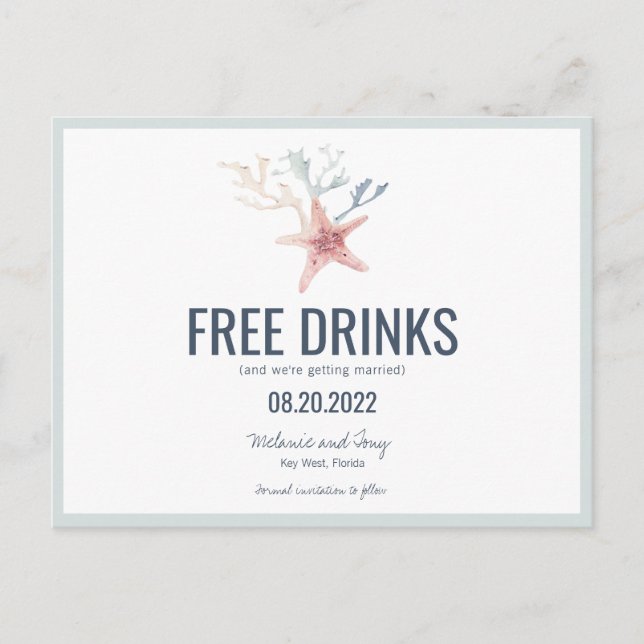 Roliga kustbröllop Spara datum-kort Meddelande Vykort (Framsida)