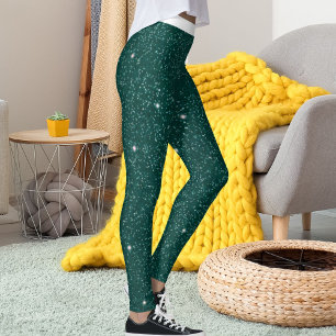 Roliga Kvinnor Vita Gröna Blå Randiga Glitter Leggings