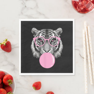 Roliga Kvinnors Tiger Glasögon & Rosa Bubblegum An Pappersservett