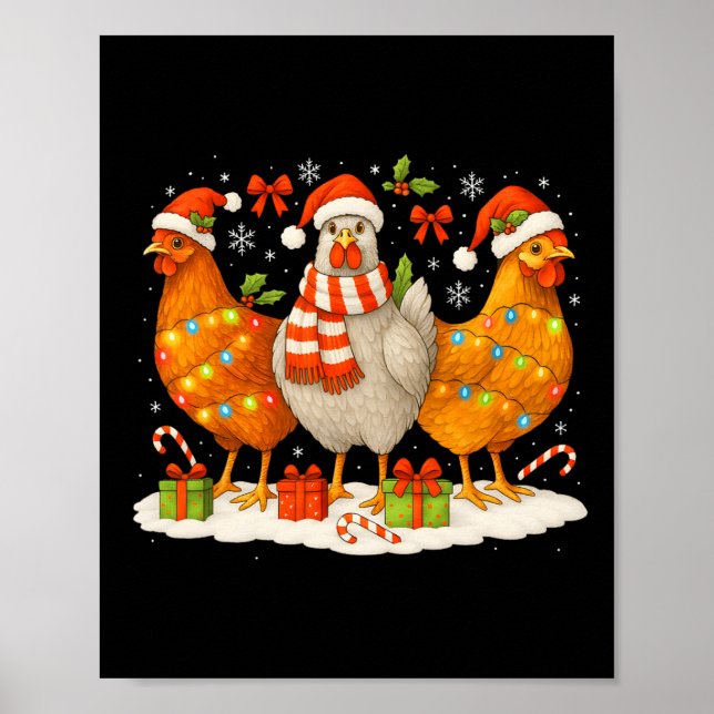 Roliga Kyckling Julbelysning Tomte Hattar Renar Poster (Framsidan)