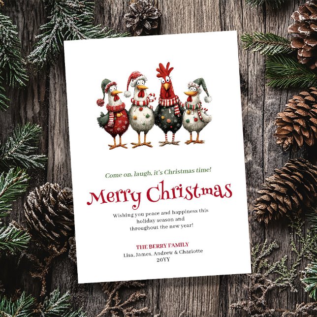 Roliga Kycklingar Konstnärlig Julkort (Funny Chickens Artistic Christmas Greeting Card)