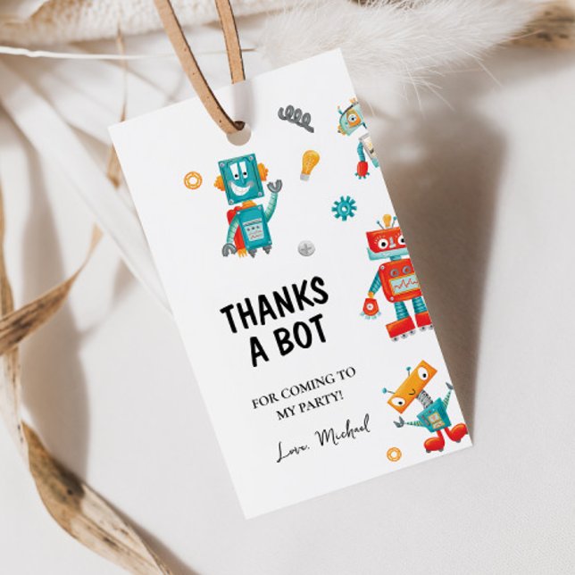 Roliga lekfulla robotar födelsedagspresent tagg presentetikett (Skapare uppladdad)