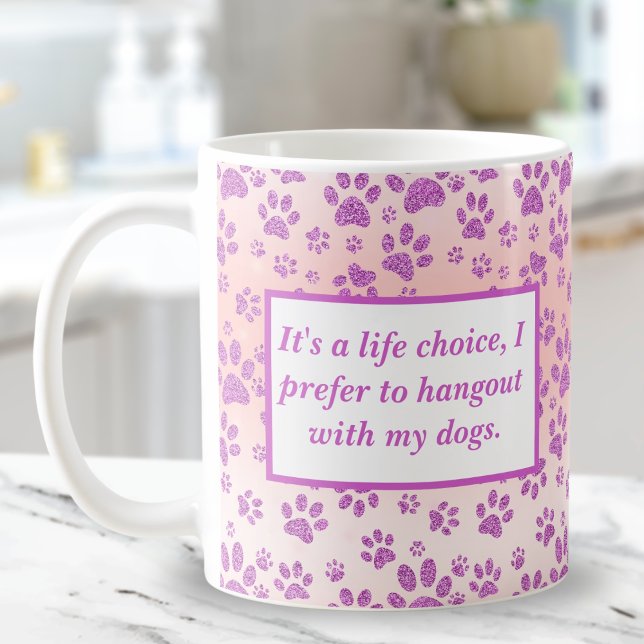 Roliga lila glitter-tavlor med tassavtryck   kaffemugg (Skapare uppladdad)