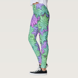 Roliga lila och gröna blommor leggings
