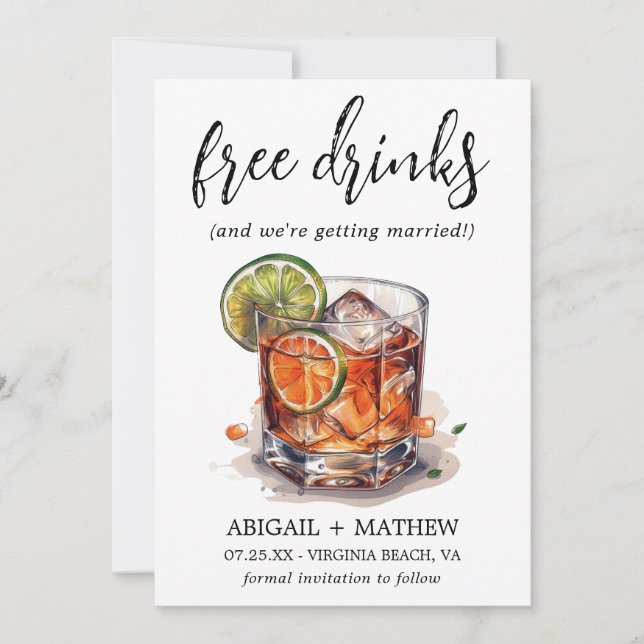 Roliga Lime Whiskey Cocktail Dryck Foto Bröllop Spara Datumet (Framsida)