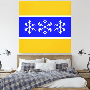 Roliga ljusa alpina blå gula ränder snöflingor canvastryck