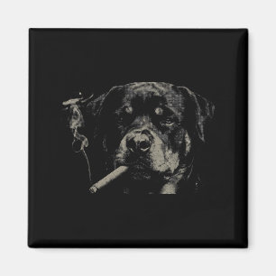 Roliga Män Retro Hund Rottweiler Rökande Meme Magnet