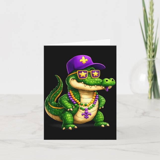 Roliga Mardi Gras-alligatorpärlor karnevalsuppstån Kort (Framsida)