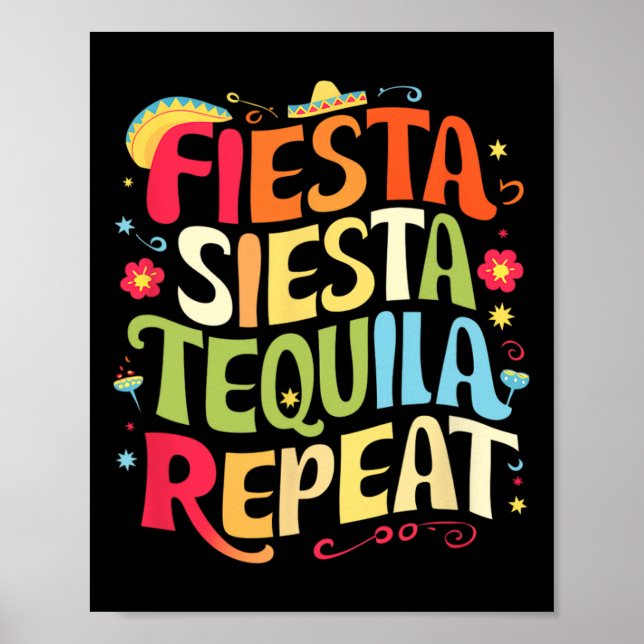 Roliga meningar Fiesta Siesta Repeat cinco De Mayo Poster (Framsidan)