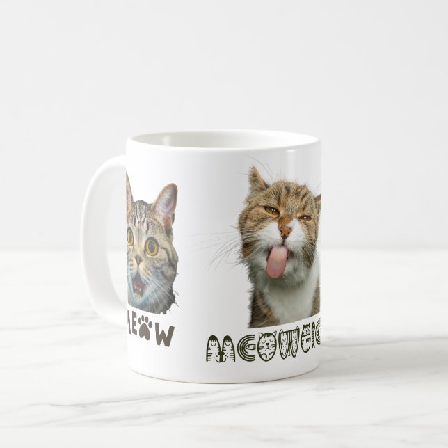 Roliga Meow Kattansikten Vit Klassisk Mugg (Framsida vänster)