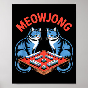 Roliga meowjong katter som spelar mahjong brickor poster