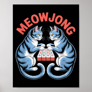 Roliga Meowjong Katter som Spelar Mahjong-brickor Poster
