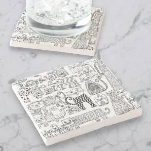 Roliga moderna svarta och vita katter och kattunga stenunderlägg
