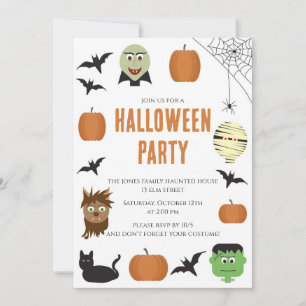 Roliga monster barn Halloween-fest Inbjudningar
