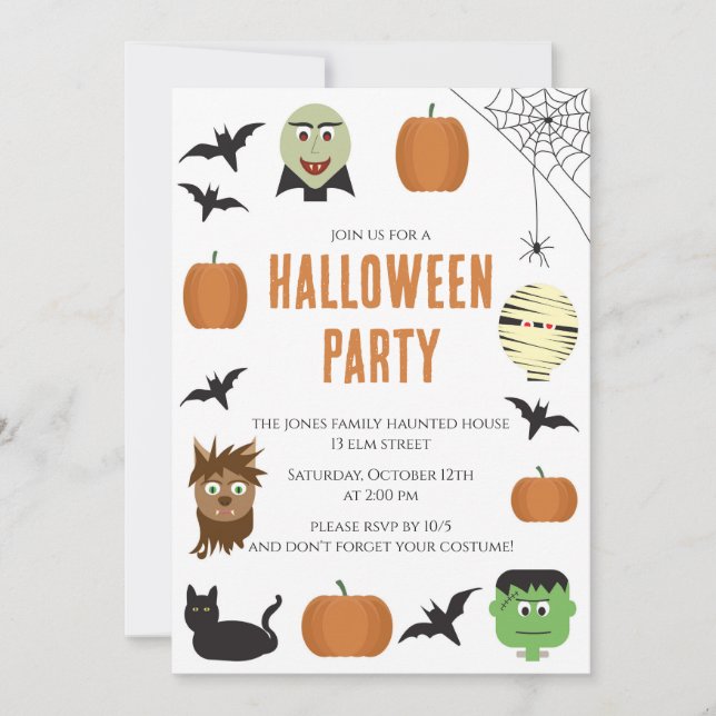 Roliga monster barn Halloween-fest Inbjudningar (Framsida)