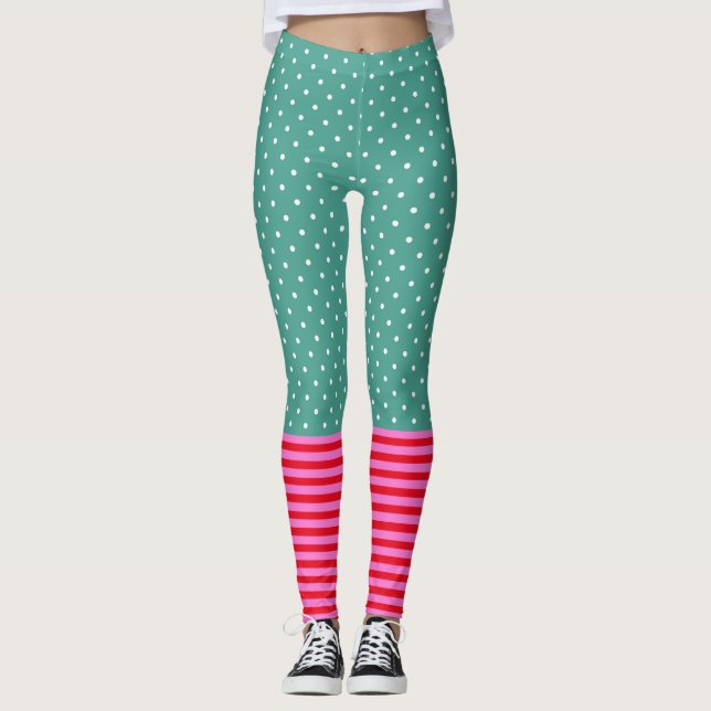 Roliga mönster för randar för popkulturpolka dots leggings (Framsida)