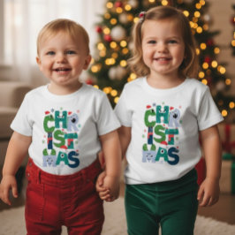 Roliga monsterbokstäver jul småbarn söt högtid t shirt