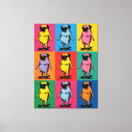 Roliga Mopsar på Skateboard Pop Art Rutnät Canvastryck