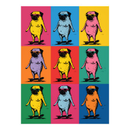 Roliga Mopsar på Skateboards Pop Art Grid Fototryck