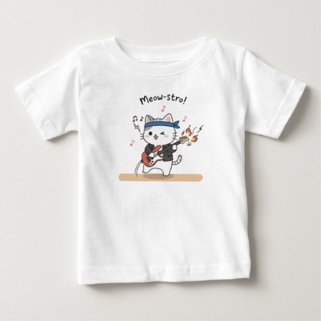Roliga musik katt spelar gitarr babykläder t shirt (Framsida)