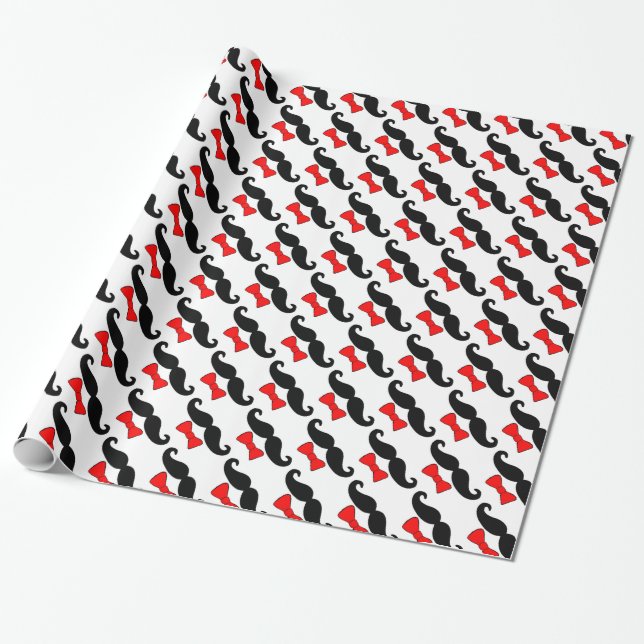 Roliga mustasch och röda Bowtie Presentpapper (Utrullad)