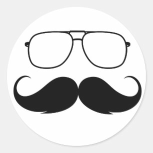 roliga mustaschexponeringsglas i svart runt klistermärke