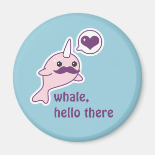 Roliga Narwhal med mustasch Magnet