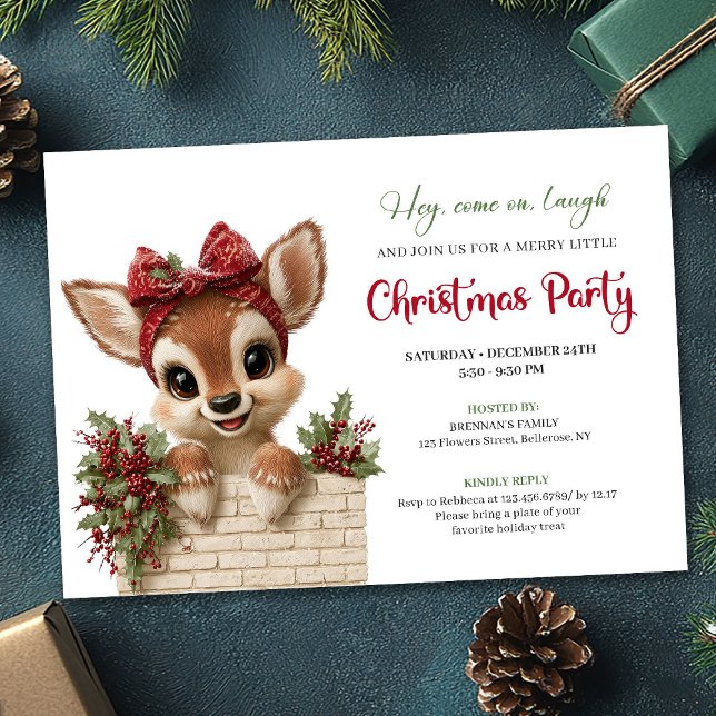 Roliga nyfikna renar högtids barnkalas inbjudan (Funny peeking reindeer holiday kids party invitation)