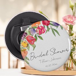 Roliga och ljusa tulpaner och grönt brudshower flasköppnare