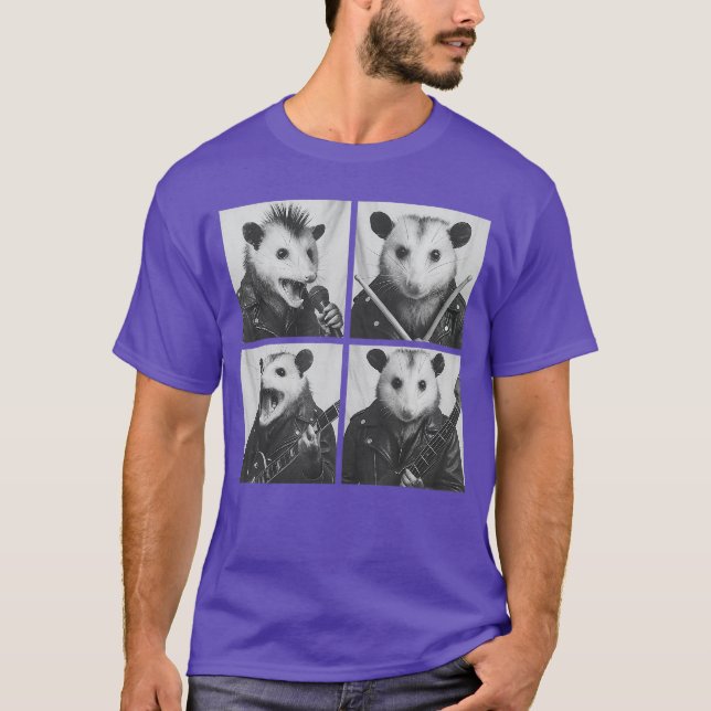 Roliga Opossummusiker Djur Rockmusik Emo Pun T Shirt (Framsida)