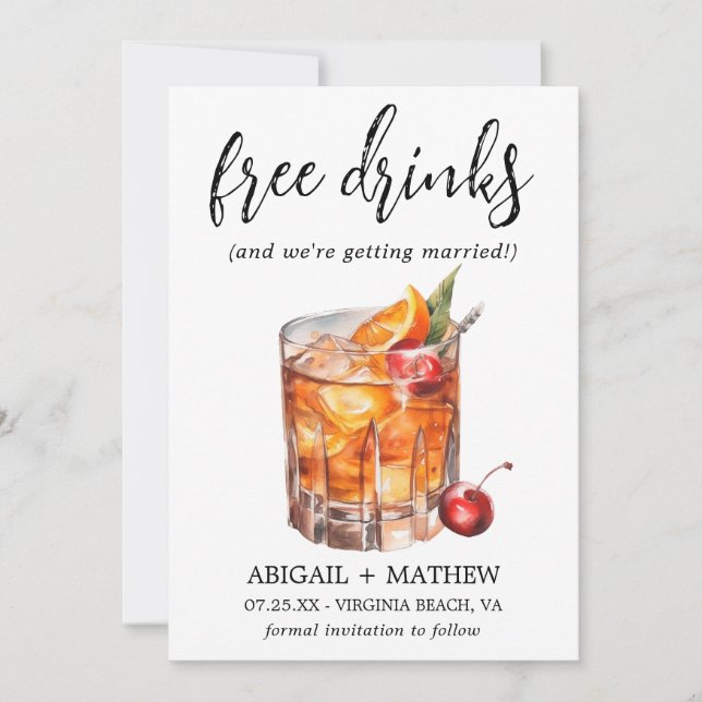 Roliga Orange Whiskey Cocktail Dryck Foto Bröllop Spara Datumet (Framsida)