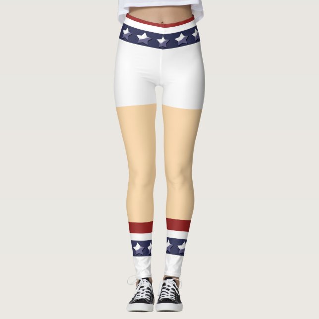 Roliga patriotiska cheerleaderben stjärnor ränder leggings (Framsida)