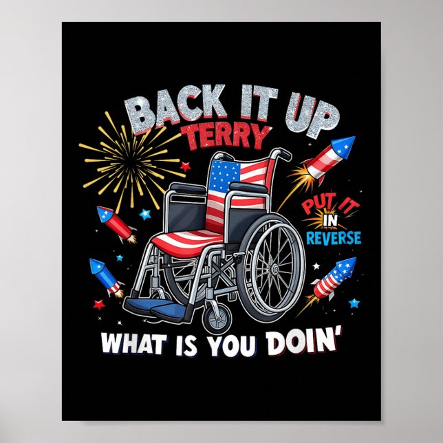 Roliga Patriotiska Rullstolsraketer 4:e Juli H Poster (Framsidan)