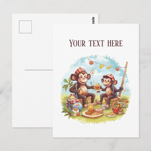 Roliga picknickapor lägger till text  vykort (Fram/baksida)