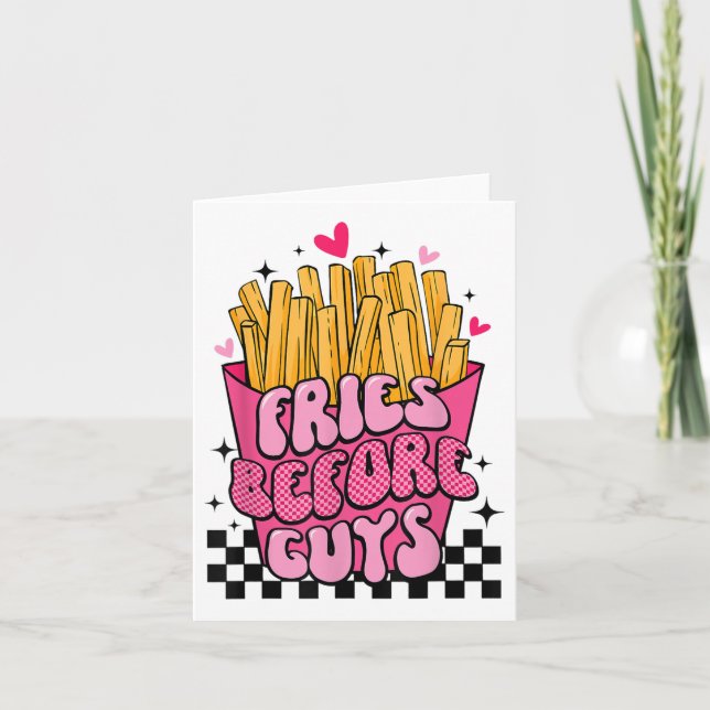 Roliga pommes friterare före killar valentin dag t kort (Framsida)