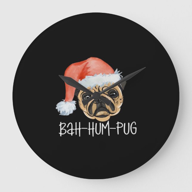 Roliga Pug jul hund mamma pappa pyjamas överdimens Stor Klocka (Framsida)