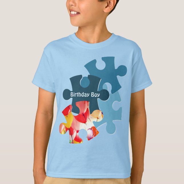 Roliga pusselbitar Födelsedags Pojke T Shirt (Framsida)