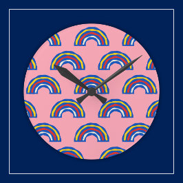 Roliga Retro 80-tals Primärfärg Regnbågar på Sött  Rund Klocka