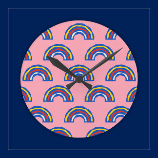 Roliga Retro 80-tals Primärfärg Regnbågar på Sött  Rund Klocka