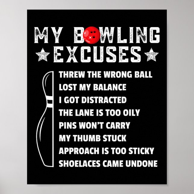 Roliga Retro Bowling-ursäkter För Ligans Bowlingkv Poster (Framsidan)