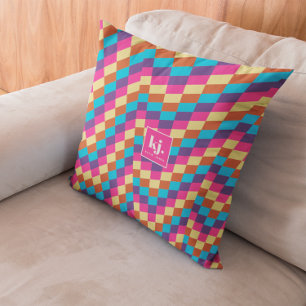 Roliga Retro Checks Stilig Monogram Kudde